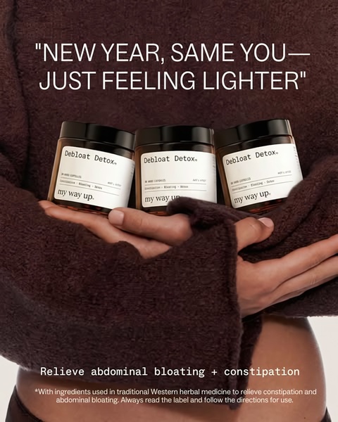 A high-performing, minimalist ad creative for a Debloat Detox supplement featuring a lifestyle-focused headline and clean, earth-toned visual composition.